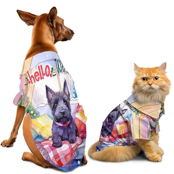 Watercolor Hello Winter Scottish Terrier Chill Christmas Welcome Hawaiian Summer Shirt for Small Medium Large Dog Cat Scottie Dog Lover Gifts - 00016