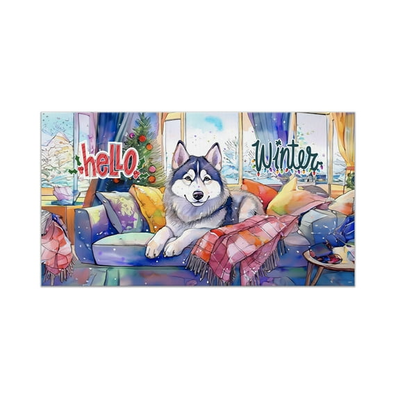 Watercolor Hello Winter Siberian Husky Chill Christmas Welcome Doormat Husky Dog Lover Gifts Indoor Outdoor Welcome Mat - 00016
