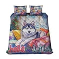 thumbnail image 1 of Watercolor Hello Winter Siberian Husky Chill Christmas Welcome Quilt Bedding Set Husky Dog Lover Gifts 1 Blanket Bed Cover 2 Pillowcases - 00016, 1 of 5