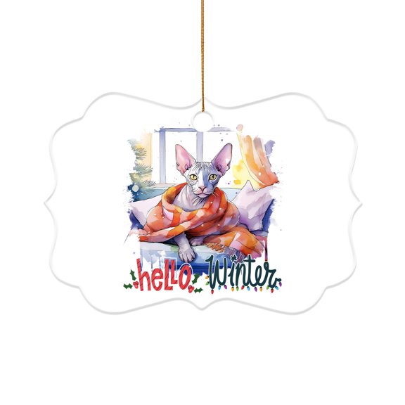 Watercolor Hello Winter Sphynx Chill Christmas Welcome Acrylic Benelux Ornament Cat Lover Kitten Owner Gifts Idea Home Tree Decor - 00016