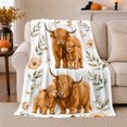 thumbnail image 1 of Watercolor Highland Cow Calf Botanical, Cozy Friendship Quote Scene, Warm Flannel Blanket for Ranch House and Living Room, Art Lovers Friendship Gift, Artistic Home Decor, 1 of 9
