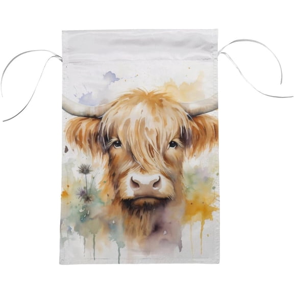 Watercolor Highland Cow Garden Flag 12x18 Inch Double Sided Outdoor Yard Porch Lawn Decoration Spring Holiday Design