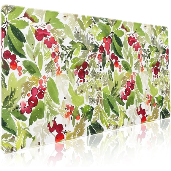 Watercolor Holly Christmas Gaming Mouse Pad XXL Seasonal Green Leaves Red Berry Xmas Extended Large Mat Mousepad Desk Pad Rubber Base Stitched Edge Keyboard Pad Playmat for Computer,35.4×15.7 Inch