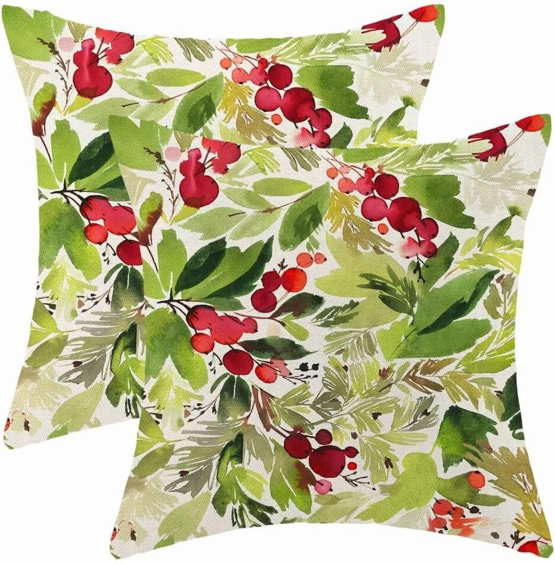Watercolor Holly Christmas Pillow Covers 20x20 Inch Set of 2,Xmas ...