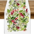 thumbnail image 1 of Watercolor Holly Christmas Table Runner, Winter Xmas Seasonal Holiday Dinner Table Decoration for Home Living Room Kitchen Dining Room 13x108in, 1 of 5