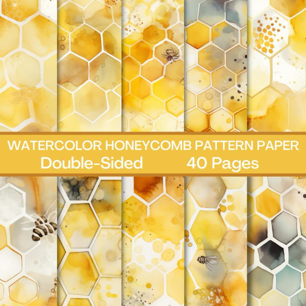 Whaline 24 Sheet Bee Pattern Paper Pack 30 X 30cm Watercolor Bumble Bee Honeycomb Scrapbook Paper Double-Sided Bee Decorative Craft Paper For DIY Card Making Scrapbook Decor