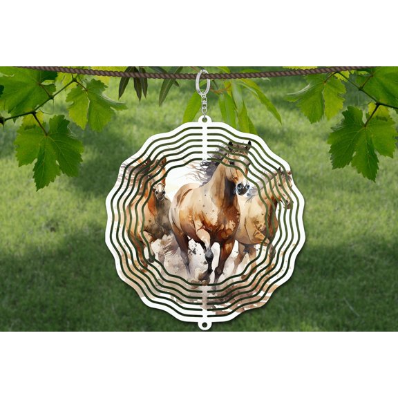 Watercolor Horse 10 Inch Metal Wind Spinner, 3D Kinetic Outdoor Hanging Garden Decor for Yard Patio, Gift for Women and Men
