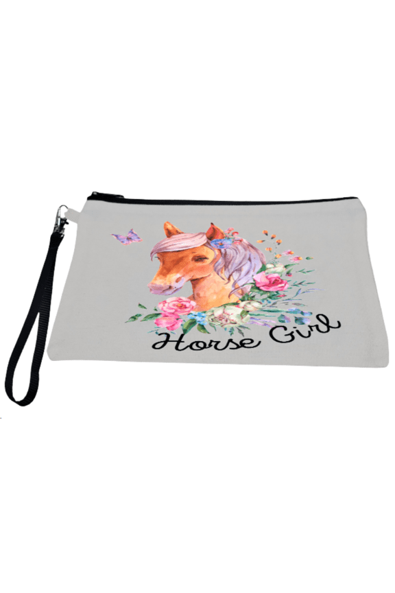 Watercolor Horse Canvas Wristlet with Zipper - Horse Girl Design