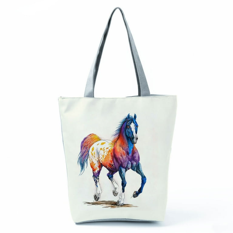 Watercolor Horse Print Shopping Bag Tote Folding Reusable Traveling School Shoulder Bag Casual Handbags For Women Custom Pattern hl7695