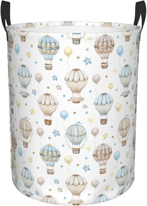 Watercolor Hot Air Balloon Round Laundry Hamper Storage Basket Toys Clothes Organizer Bin For Home Bathroom Bedroom Dorm Nursery