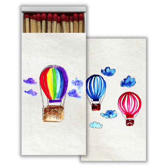 Watercolor Hot Air Balloons Decorative Matchboxes with Wooden Matches | 3 Pack