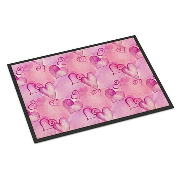 Watercolor Hot Pink Hearts Indoor or Outdoor Mat - Pink - 24 x 36 in.