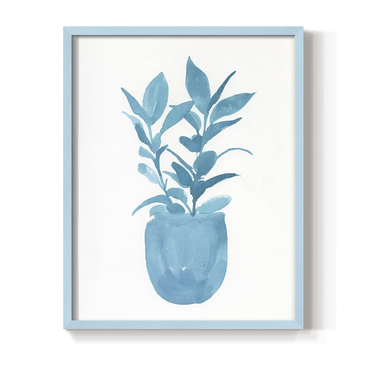 Watercolor House Plant III Framed Print in Blue Solid Wood 11 x 14 Framed Print
