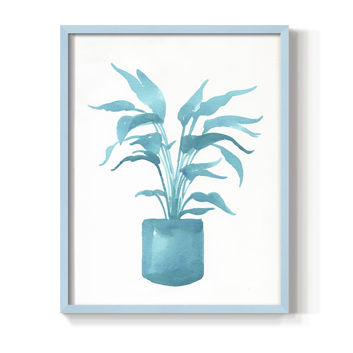 Watercolor House Plant IV Framed Print in Blue Solid Wood 11 x 14 Framed Print