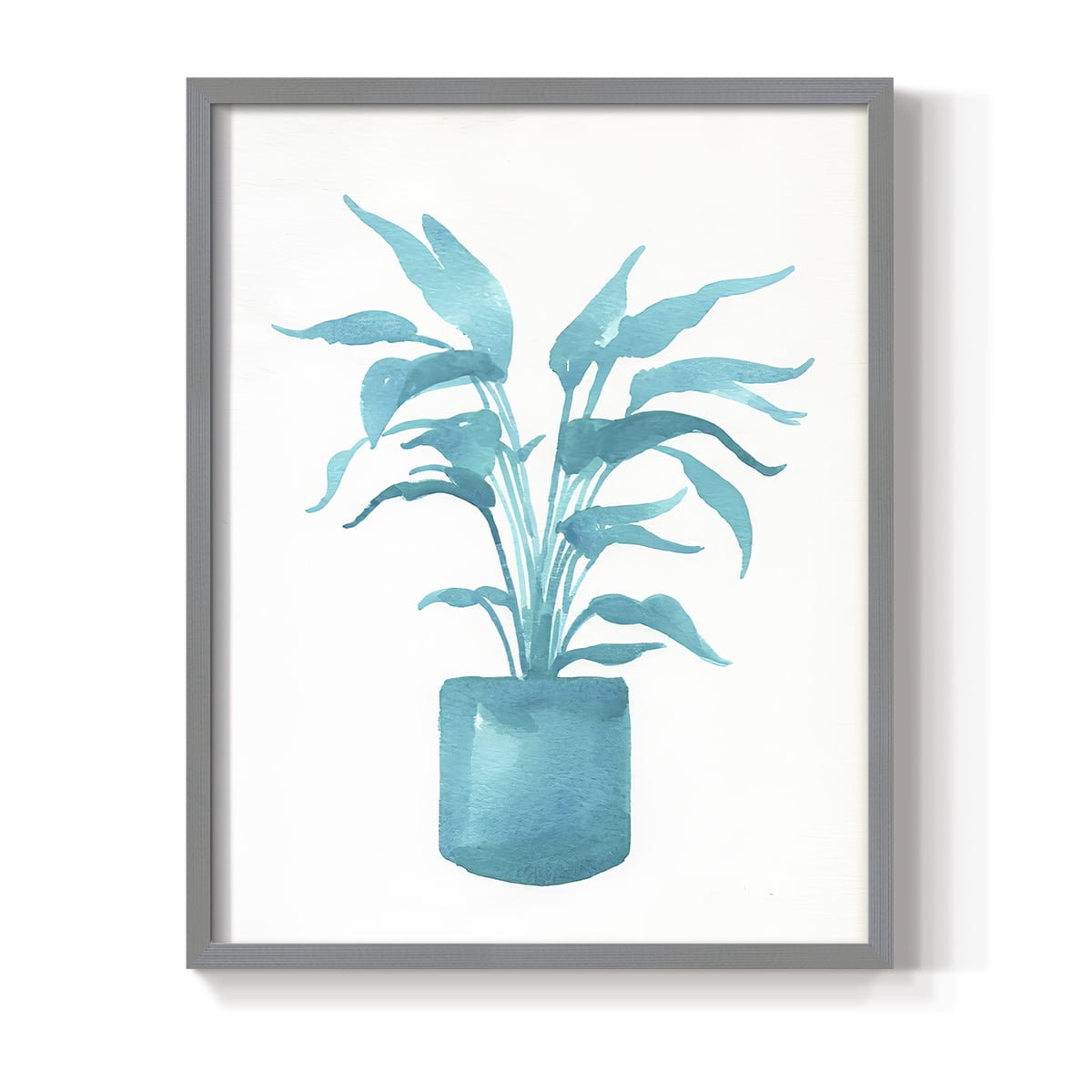 Watercolor House Plant IV Framed Print in Gray Solid Wood 16 x 20 Framed Print