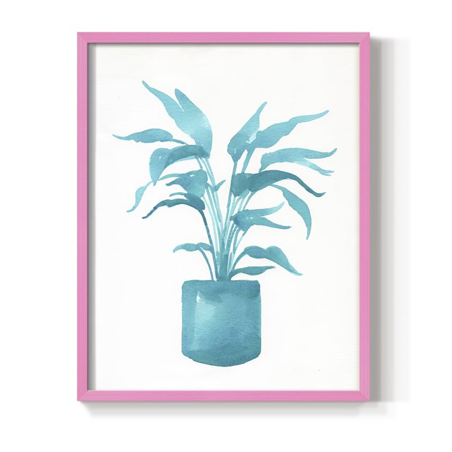 Watercolor House Plant IV Framed Print in Pink Solid Wood 11 x 14