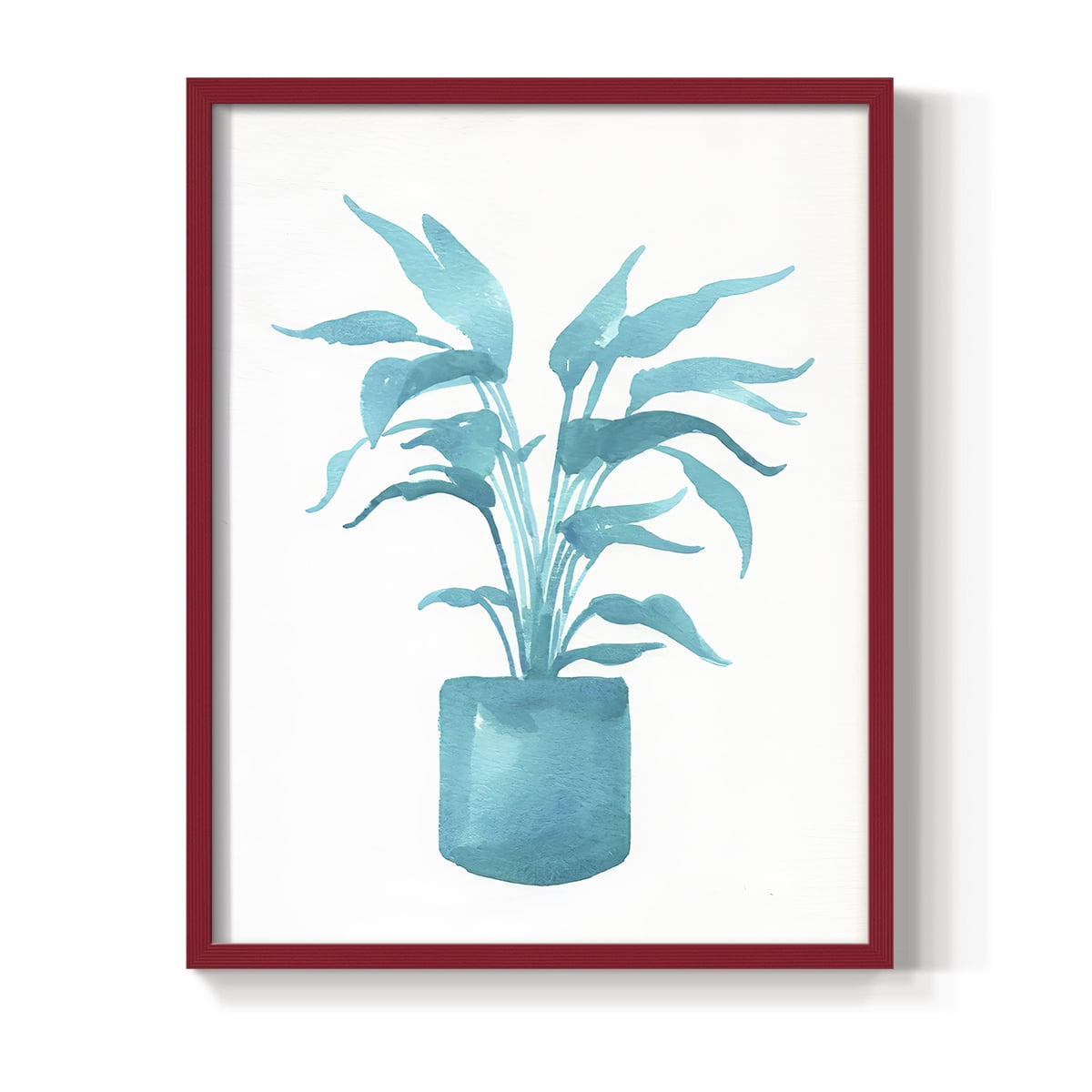 Watercolor House Plant IV Framed Print in Red Solid Wood 11 x 14 Framed Print