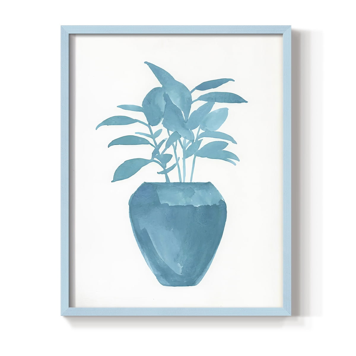 Watercolor House Plant V Framed Print in Blue Solid Wood 11 x 14 Framed Print