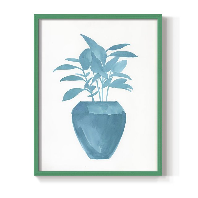 Watercolor House Plant V Framed Print in Green Solid Wood 16 x 20