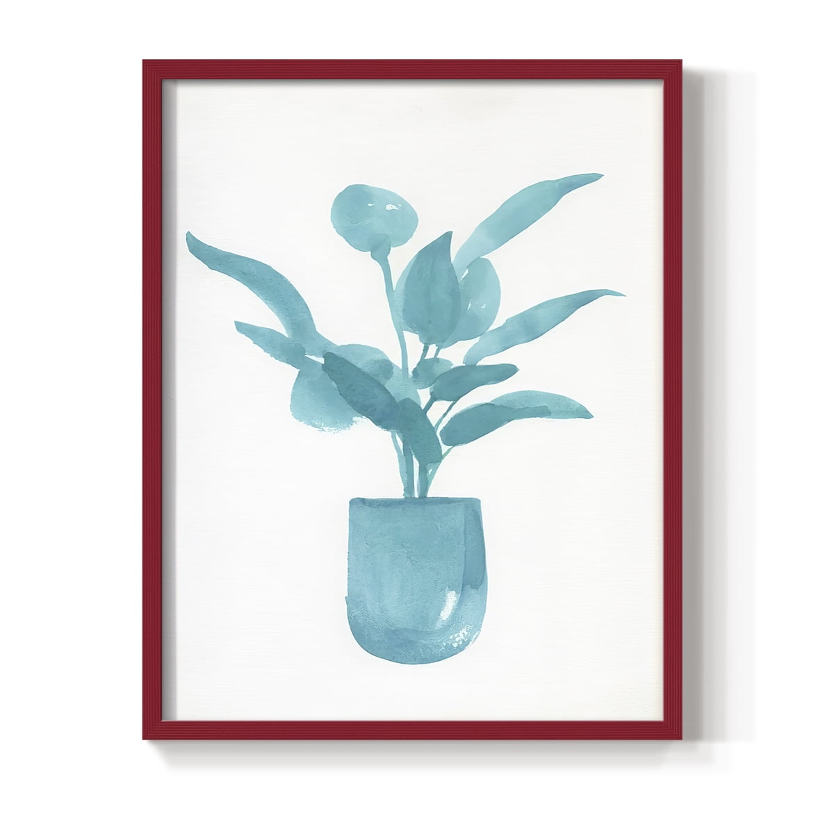 Watercolor House Plant VI Framed Print in Red Solid Wood 11 x 14 Framed Print