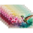 thumbnail image 1 of Watercolor Humming Bird Placemats Set of 6,12x18 Inch Pink Flower Linen Place Mat Washable Stain Resistant Table Mats for Spring Summer Seasonal Farmhouse Kitchen Party Home Decor, 1 of 7