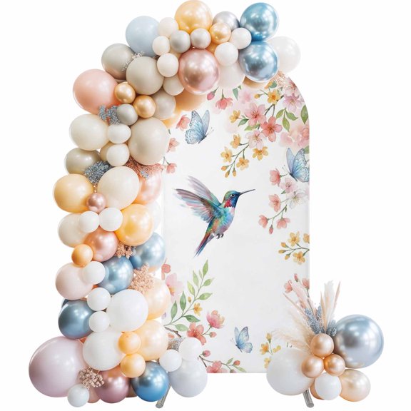 Watercolor Hummingbird Butterflies Arch Backdrop Cover Spandex Fitted Arch Cover 6FT,Arches Backdrop Stand Covers for Wedding Birthday Party Ceremony Banquet Decoration Colorful Floral Pattern