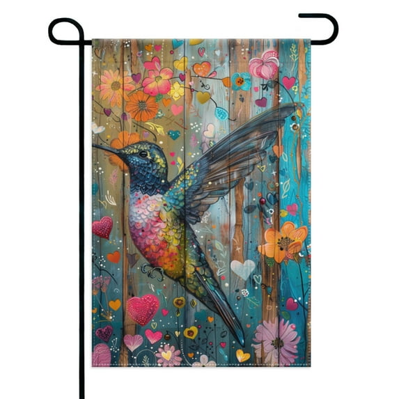 Watercolor Hummingbird Garden Flags 12×18 Inch Double Sided Decorative Yard Banner Seasonal Flag for Outdoor Outside Decor