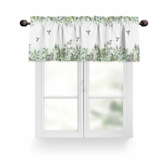Watercolor Hummingbird Leaf Kitchen Valances for Windows Green White Valance Curtains&nbsp; for Kitchen /Living Room/Bedroom/ Bathroom Decor, 54"x18 " ,Rod Pocket 1 Panel,