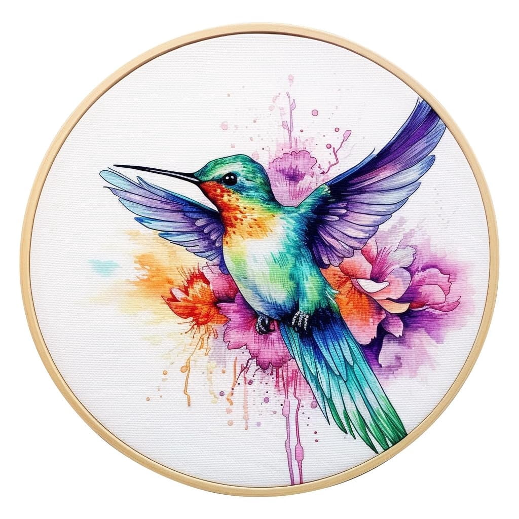 Watercolor Hummingbird Round Shape Stamped Cross Stitch Kits for ...