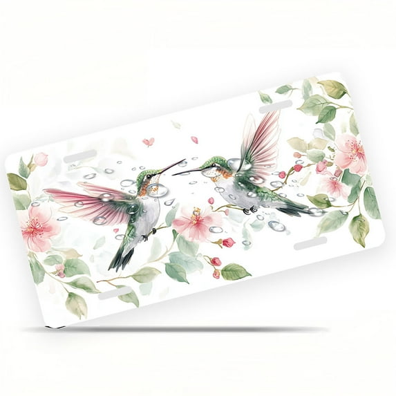 Watercolor Hummingbirds and Flowers Funny Personalized License Plate Rust-proof Stainless Steel Metal License Plate Suitable For Men And Women 12.2" x 6.2"