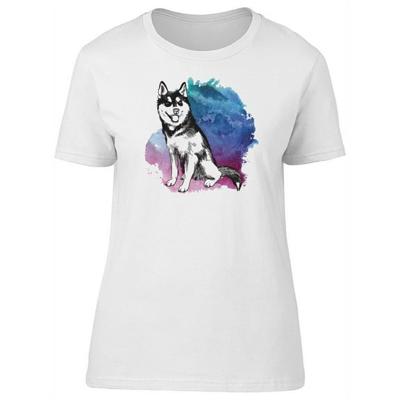 Watercolor Husky Cute Dog T-Shirt Women -Image by Shutterstock, Female Medium