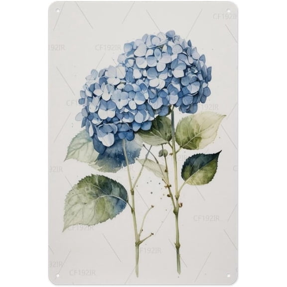 Watercolor Hydrangea Aluminum Tin Sign - Vintage Bloom Floral Design, 8x12 Inches, Shabby Chic Living Room Bedroom Decor for Flower Lovers