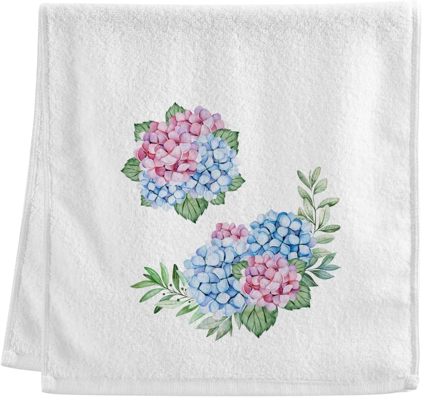 Watercolor Hydrangea Floral Hand Towels White Bath Towels Soft ...
