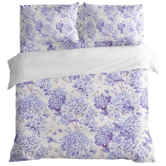 Watercolor Hydrangea Floral King Size Bed Set,Purple Flowers Bedding for All Seasons,4 Pcs Bed Set with 1 Quiltcover (104"x90"),1 Sheet (108"x98"),2 Pillowcases (20"x36")
