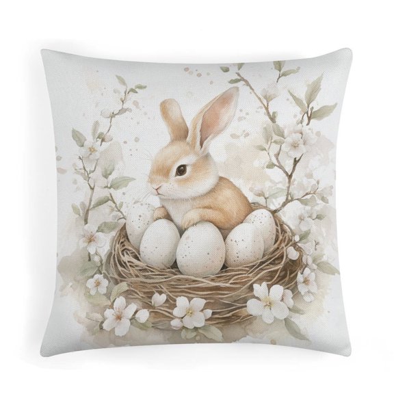 Watercolor Illustration Easter Bunny Pillow Cover 18"x18" Easter Themed Decorative Pillowcase Farm Decorations Pillow Case Outdoor Pillow Cover for Couch Sofa Bed