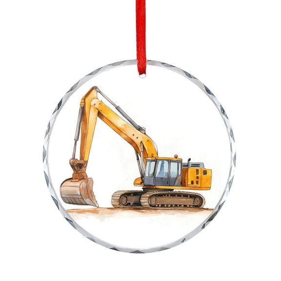 Watercolor Illustration Excavator Glass Ornament Construction Vehicles Round Shaped Glass Ornament Hanging Ornaments for Holiday Decoration