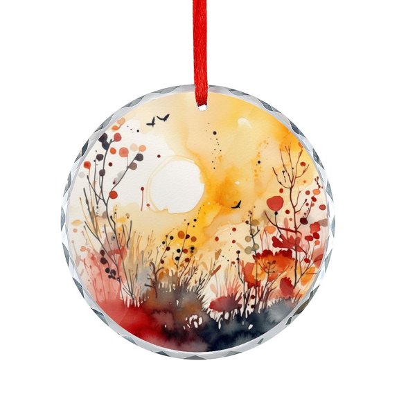 Watercolor Illustration Fall Leaves Crystal Glass Christmas Ornament Holiday Decorations And Xmas Gift Ideas Seasonal Autumn Harvest Vintage Thanksgiving Hanging Ornament