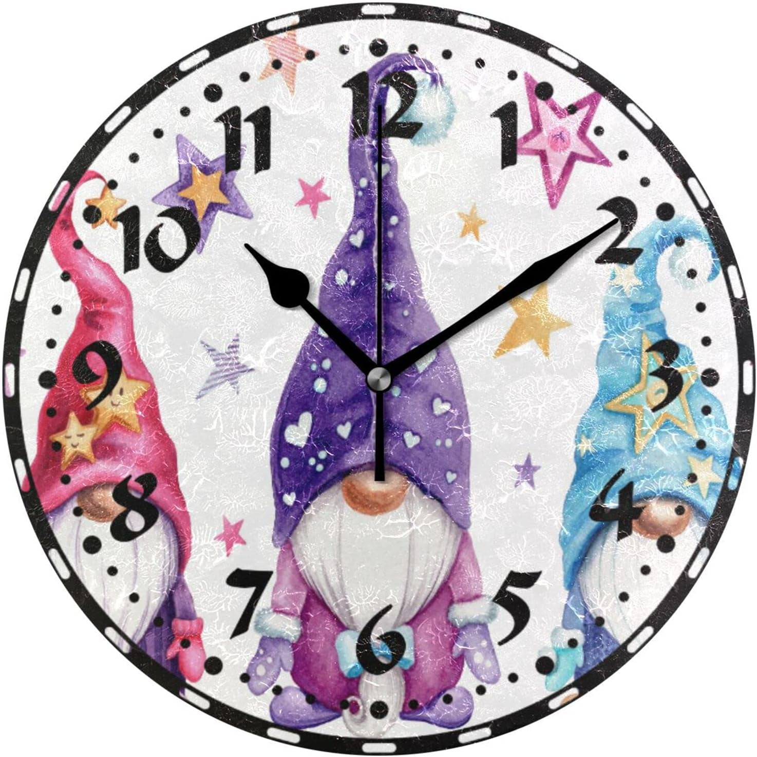 Watercolor Illustration of Magic Gnomes Wall Clock, Silent Non Ticking ...