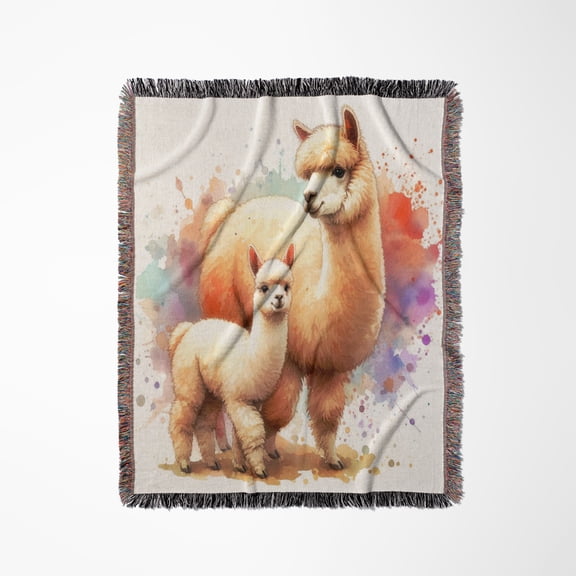 Watercolor Illustration Of Alpacas, Woven Blanket
