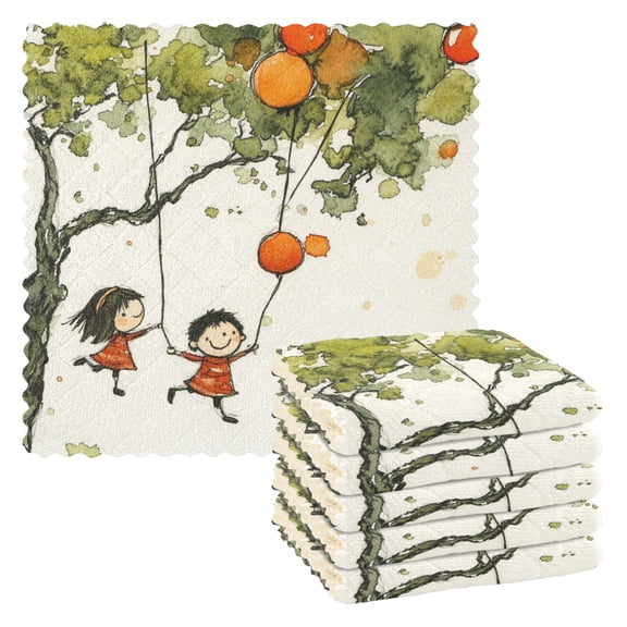 Watercolor Illustration for Children Kitchen Cloth Dish Towels for Drying Washing Absorbent Dish Rags 6 Pack