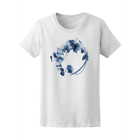 Watercolor Indigo Floral Wreath T-Shirt Women -Image by Shutterstock, Female Medium