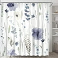 thumbnail image 1 of Watercolor Ink Floral Shower Curtain, Tan and Dark Blue Wildflower Bathroom Shower Curtain, Fabric Waterproof Shower Curtain with 12 Hooks, 72 x 72 Inch, 1 of 5