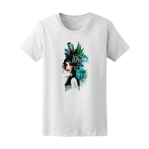Watercolor Ink Girl Love A Bird Women's Tee - Image by Shutterstock