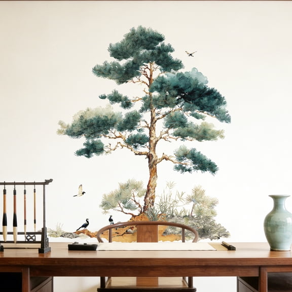 Watercolor Ink Painting Style Tree Wall Decals, Decorative Stickers For Living Room, Entryway, Pantry, Home Interior Decoration, Wall Art For Family Daily Decor, Office Space