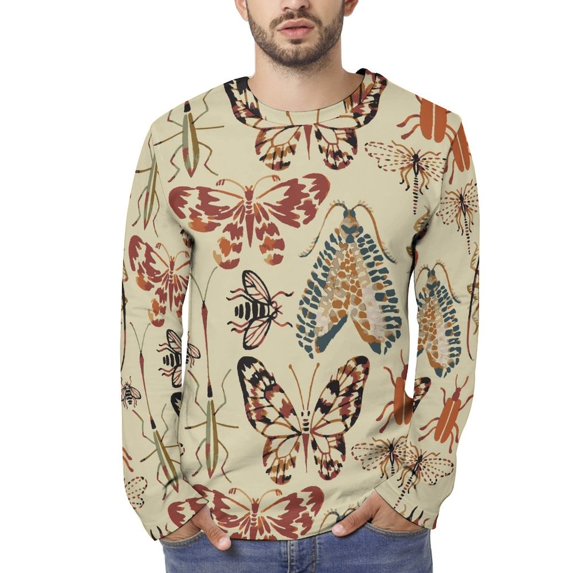 Watercolor Insects Long Sleeve T Shirts for Men, Crew Neck Mens Long Sleeve Tee Shirts Graphic Tees