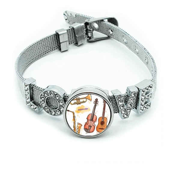 Watercolor Instrument Combination Music Pattern Bracelet Wristband Crystal Love Adjustable Bangle