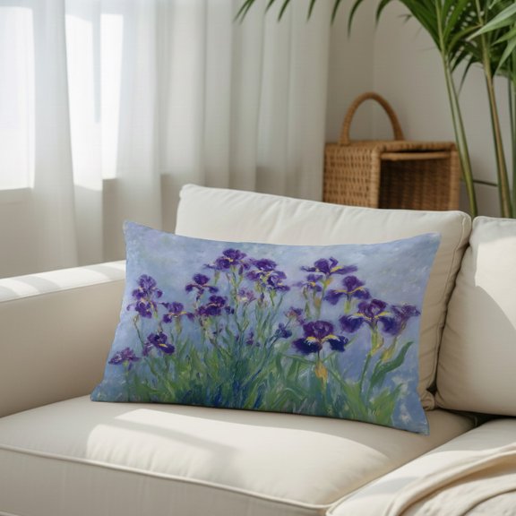 Watercolor Iris Purple Flower Throw Pillow Covers, Decorative Pillow Covers With Hidden Zipper Soft Brushed Microfiber Fabric, Spring Floral Green Leaves Pillowcases for Couch Bed 12x20in