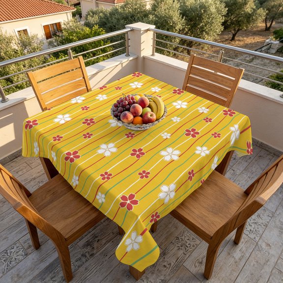 Watercolor Japanese Cherry Blossoms Table Cloth 60x60in, Waterproof Square Tablecloth Wipeable Tablecloths Yellow Background Table Covers for Dining Tables Party Indoor Outdoor