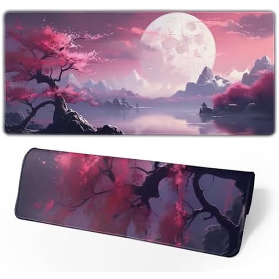 Watercolor Japanese Large Gaming Mouse Pad,Japanese Mouse Pad 31.5 x 11.8 in Mat Desk Pad,Large Desk Mat,Extended Keyboard Mousepad with Non-Slip Base and Stitched Edge for Desk Home Office