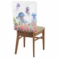 thumbnail image 1 of Watercolor Jellyfish Chair Covers Set of 6 Summer Ocean Seaweed Coral Coastal Chair Back Covers Stretch Removable Washable Slipcovers Protector for Dining Room Kitchen Party Decor, 1 of 9
